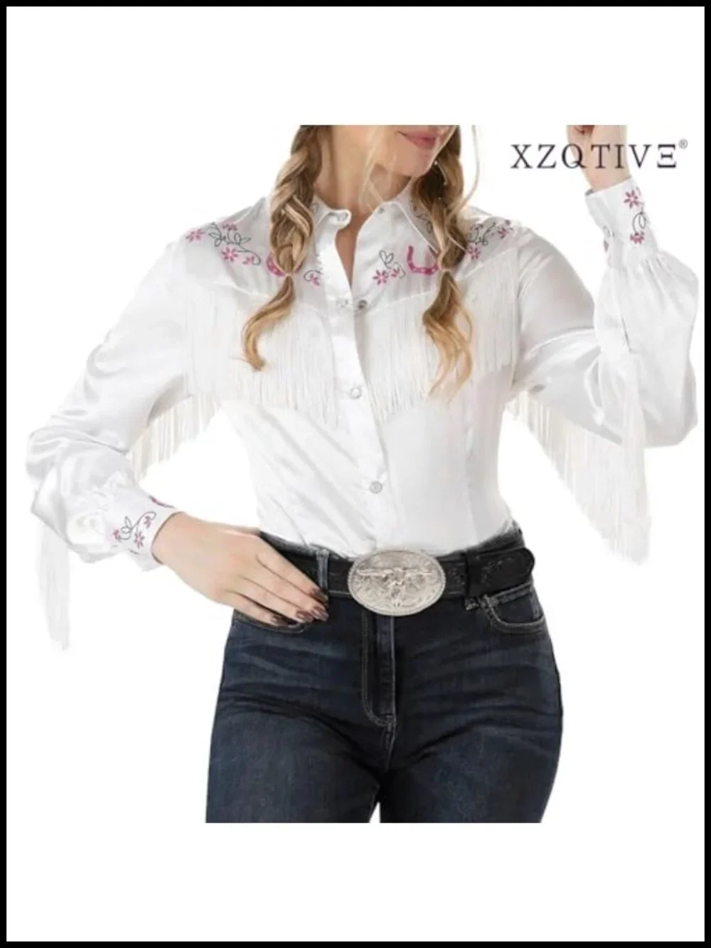 Western Leather Belt for Men Women Cowboy Belt with Silver Buckle Country Belt